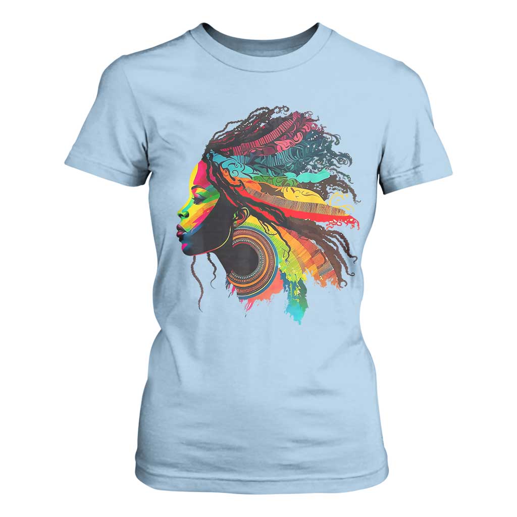 Proud Afro Roots T Shirt For Women Rainbow Dashiki African Tribal Woman Natural Hair TS01 Light Blue Print Your Wear