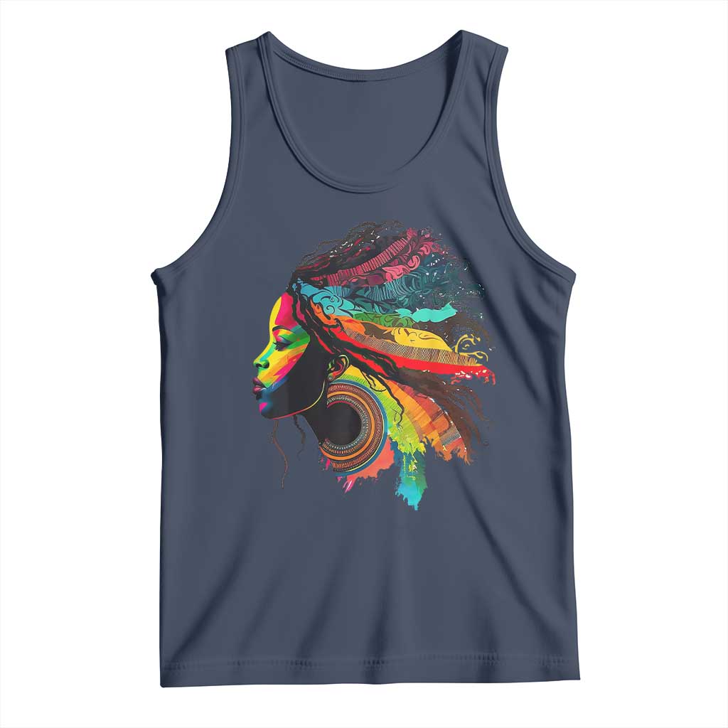 Proud Afro Roots Tank Top Rainbow Dashiki African Tribal Woman Natural Hair TS01 Navy Print Your Wear
