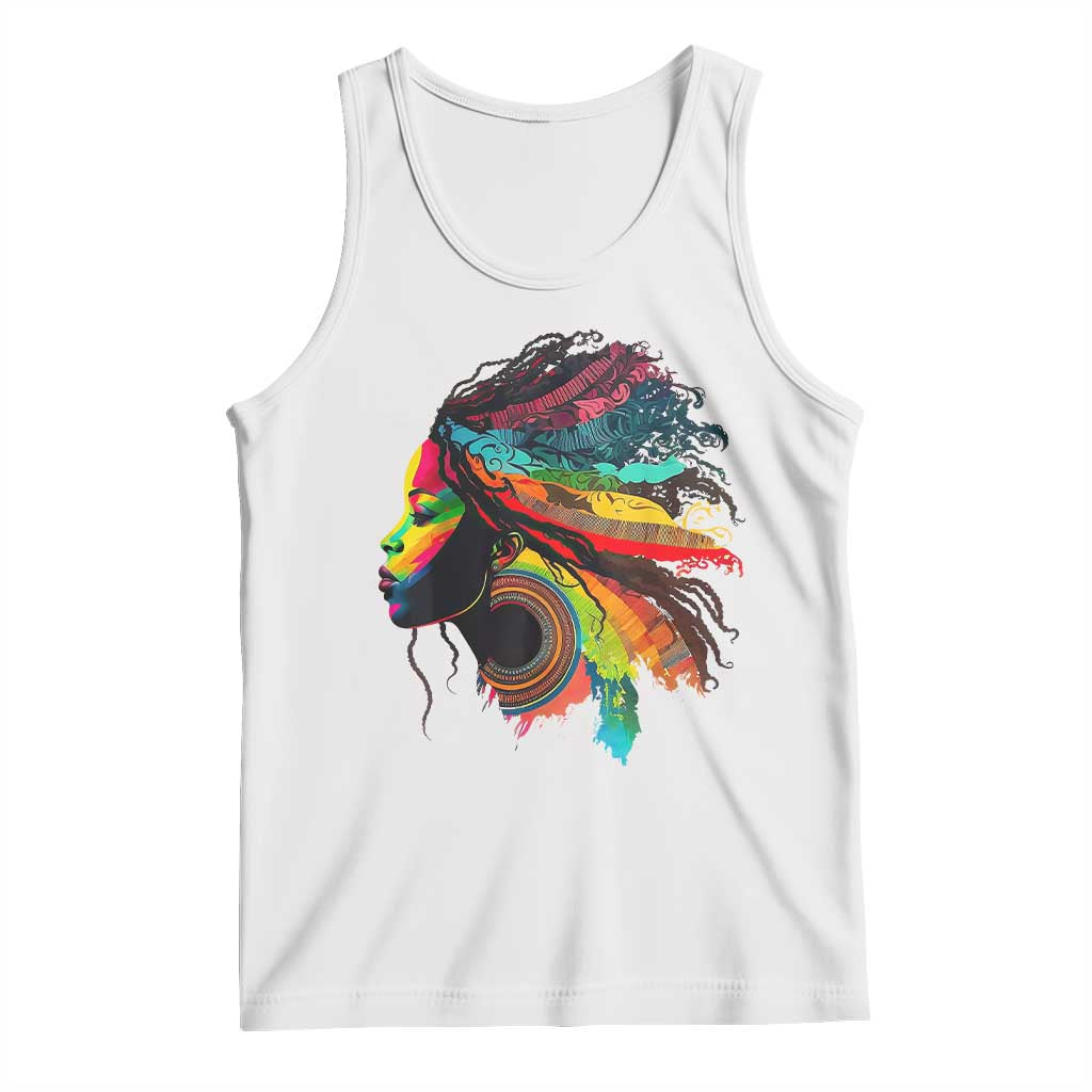 Proud Afro Roots Tank Top Rainbow Dashiki African Tribal Woman Natural Hair TS01 White Print Your Wear