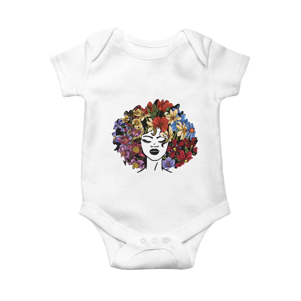Black History Baby Onesie For Women Afro Flower Hair Juneteenth TS01 White Print Your Wear
