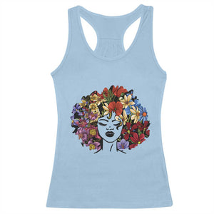 Black History Racerback Tank Top For Women Afro Flower Hair Juneteenth TS01 Light Blue Print Your Wear