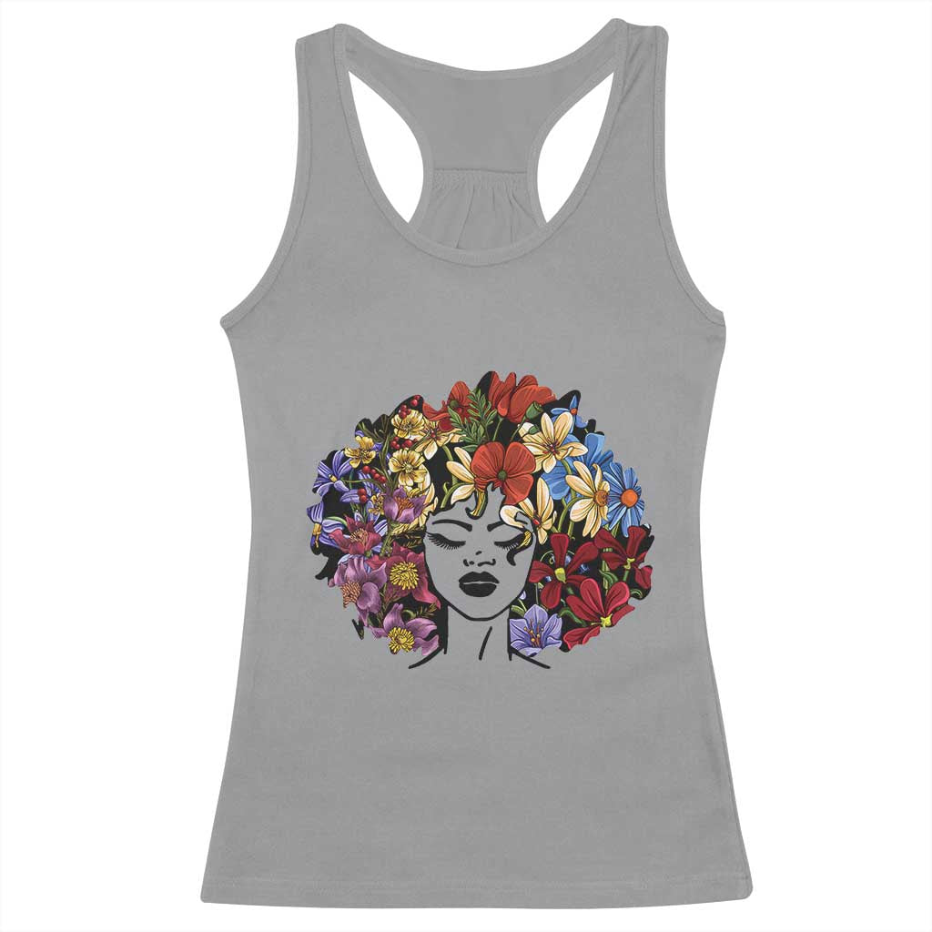 Black History Racerback Tank Top For Women Afro Flower Hair Juneteenth TS01 Sport Gray Print Your Wear