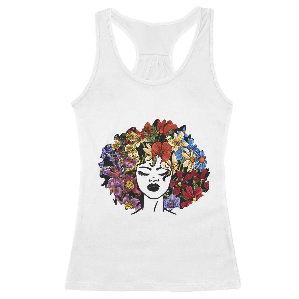 Black History Racerback Tank Top For Women Afro Flower Hair Juneteenth TS01 White Print Your Wear