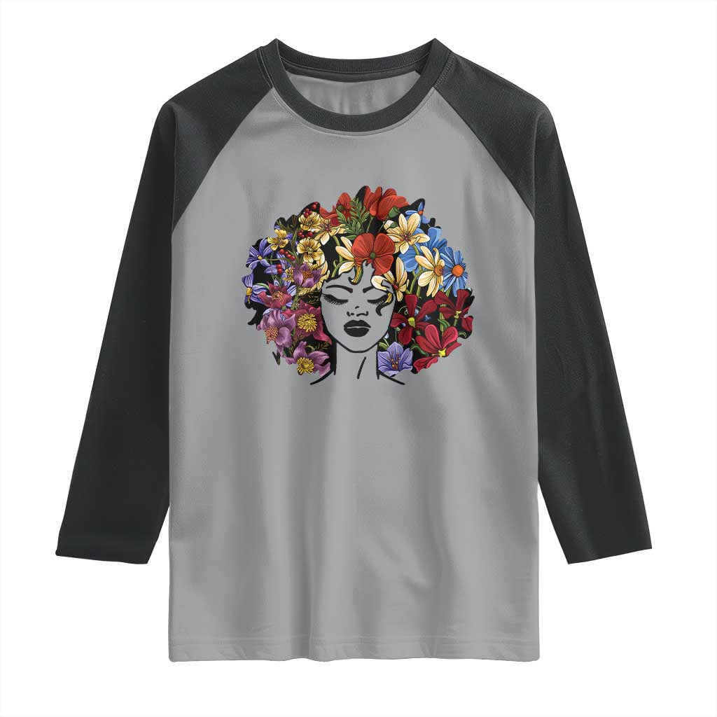 Black History Raglan Shirt For Women Afro Flower Hair Juneteenth TS01 Sport Gray Black Print Your Wear