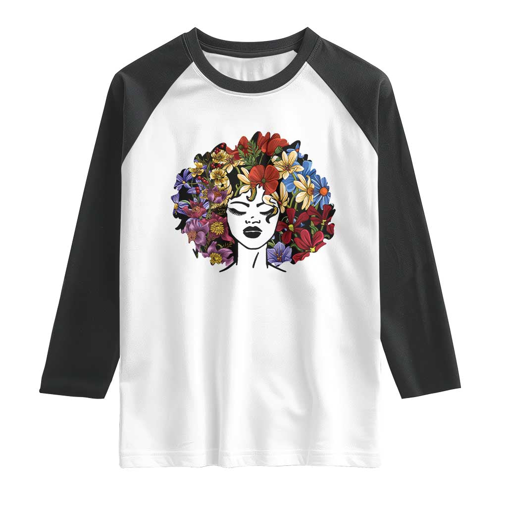 Black History Raglan Shirt For Women Afro Flower Hair Juneteenth TS01 White Black Print Your Wear