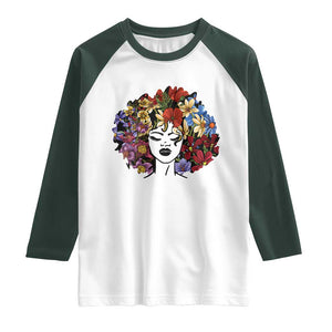 Black History Raglan Shirt For Women Afro Flower Hair Juneteenth TS01 White Dark Forest Green Print Your Wear