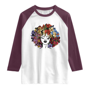 Black History Raglan Shirt For Women Afro Flower Hair Juneteenth TS01 White Maroon Print Your Wear