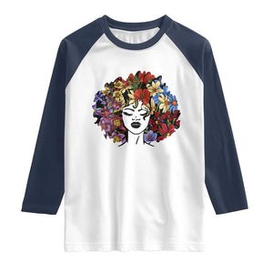Black History Raglan Shirt For Women Afro Flower Hair Juneteenth TS01 White Navy Print Your Wear