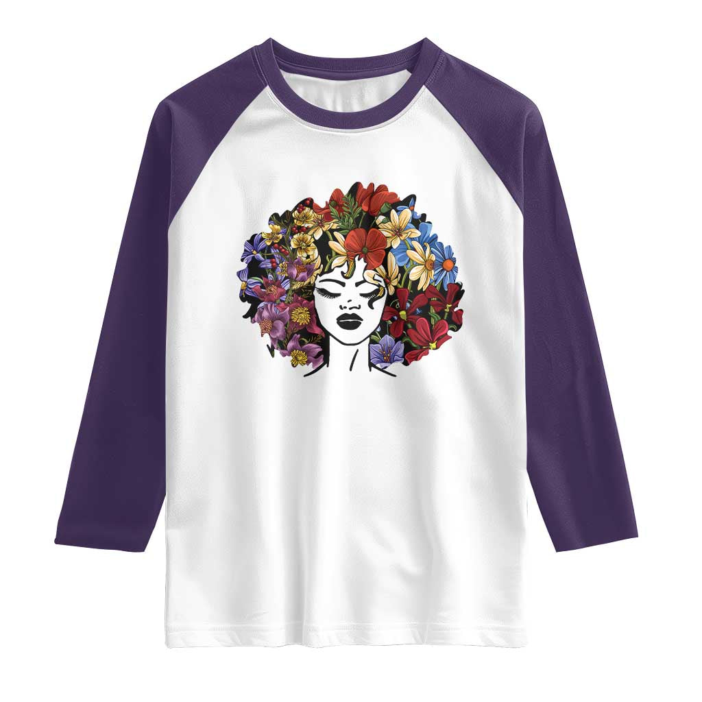 Black History Raglan Shirt For Women Afro Flower Hair Juneteenth TS01 White Purple Print Your Wear