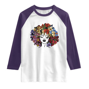 Black History Raglan Shirt For Women Afro Flower Hair Juneteenth TS01 White Purple Print Your Wear