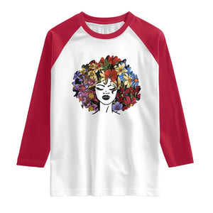 Black History Raglan Shirt For Women Afro Flower Hair Juneteenth TS01 White Red Print Your Wear