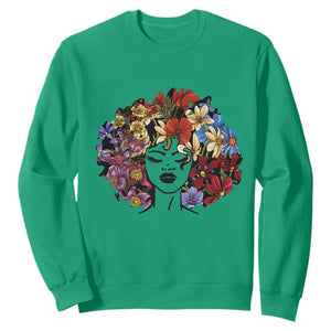 Black History Themed Sweatshirt For Women Afro Flower Hair Juneteenth TS01 Irish Green Printyourwear