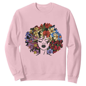 Black History Themed Sweatshirt For Women Afro Flower Hair Juneteenth TS01 Light Pink Printyourwear