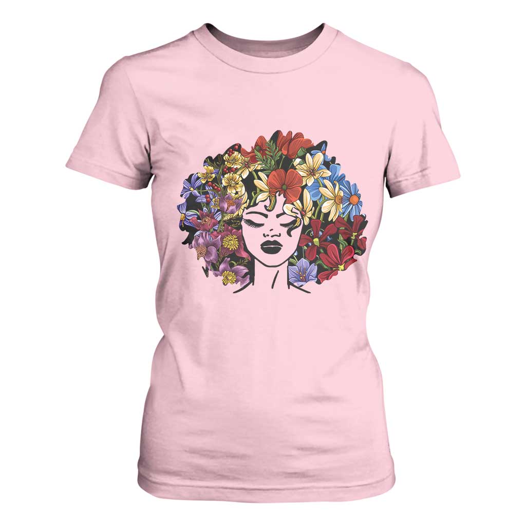 Black History T Shirt For Women For Women Afro Flower Hair Juneteenth TS01 Light Pink Print Your Wear