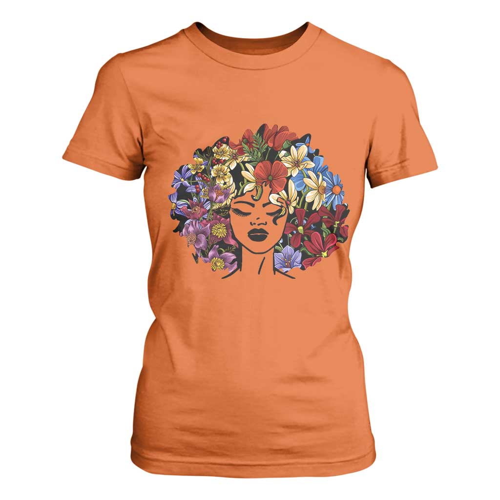 Black History T Shirt For Women For Women Afro Flower Hair Juneteenth TS01 Orange Print Your Wear
