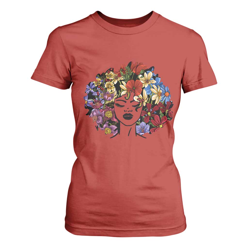 Black History T Shirt For Women For Women Afro Flower Hair Juneteenth TS01 Red Print Your Wear