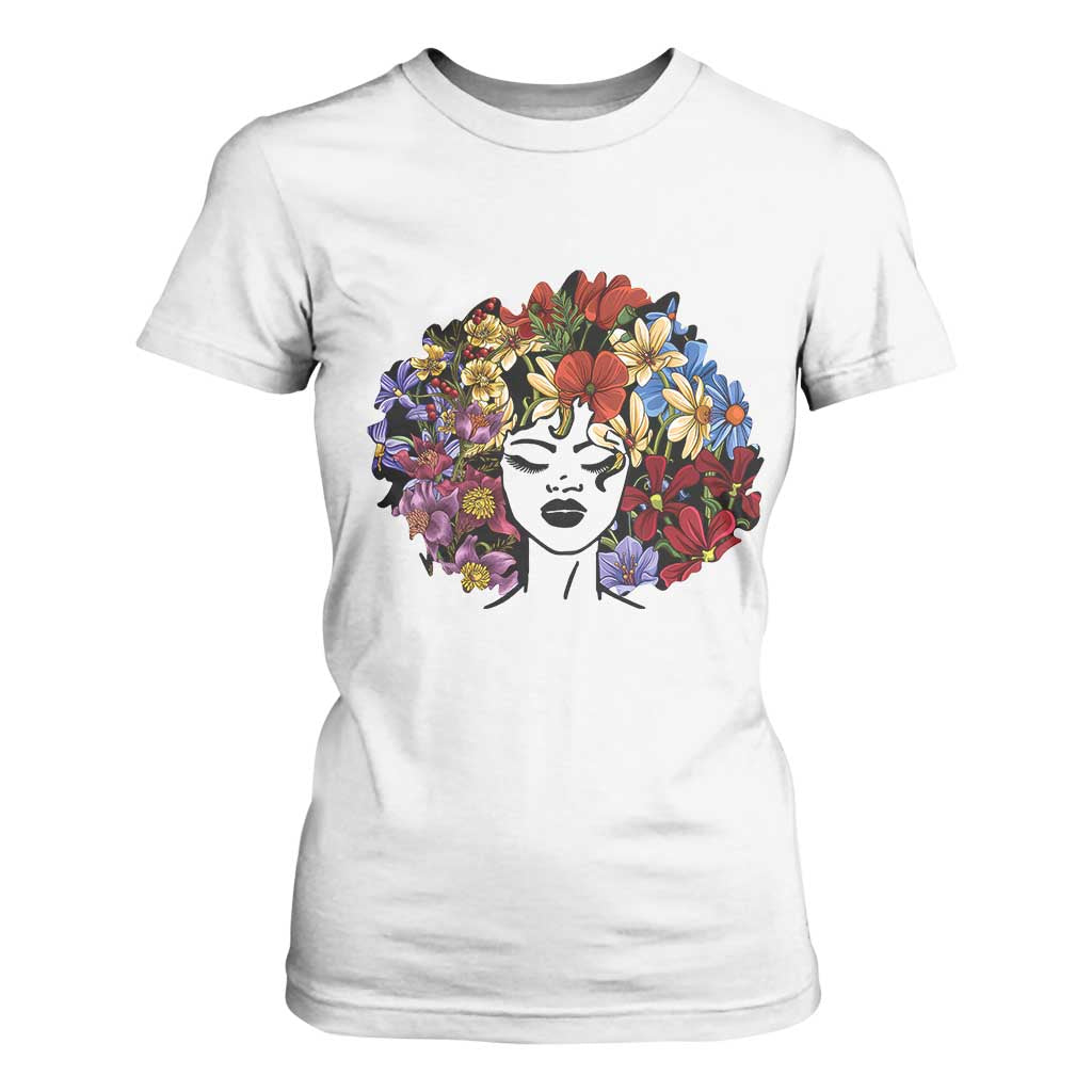 Black History T Shirt For Women For Women Afro Flower Hair Juneteenth TS01 White Print Your Wear