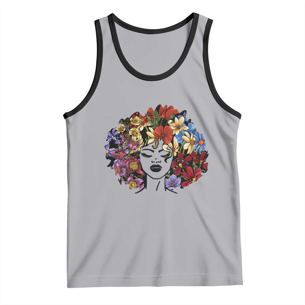 Black History Tank Top For Women Afro Flower Hair Juneteenth TS01 Athletic Heather Black Print Your Wear