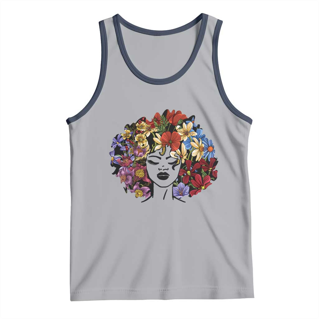 Black History Tank Top For Women Afro Flower Hair Juneteenth TS01 Athletic Heather Navy Print Your Wear