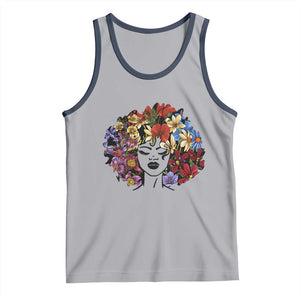 Black History Tank Top For Women Afro Flower Hair Juneteenth TS01 Athletic Heather Navy Print Your Wear
