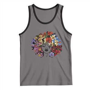 Black History Tank Top For Women Afro Flower Hair Juneteenth TS01 Deep Heather Black Print Your Wear