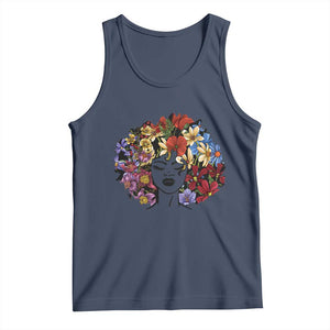 Black History Tank Top For Women Afro Flower Hair Juneteenth TS01 Navy Print Your Wear