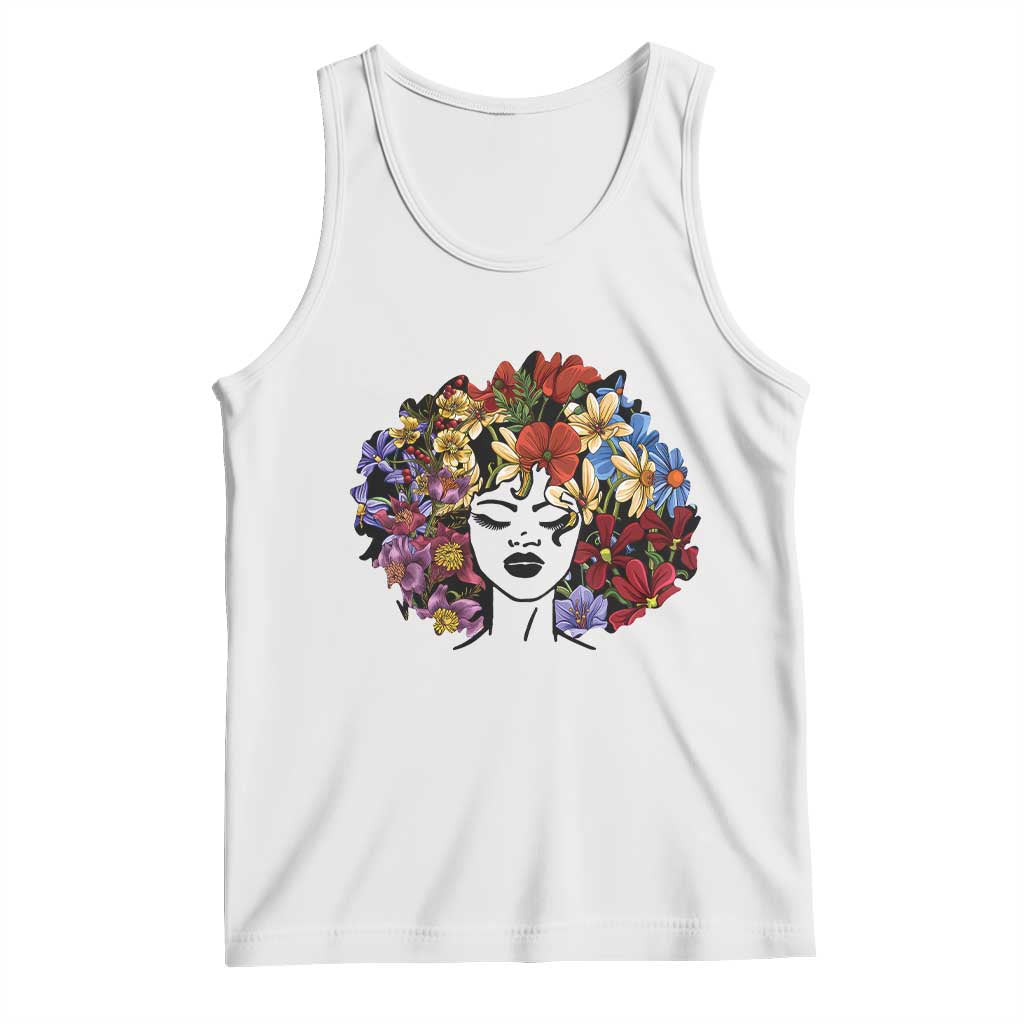 Black History Tank Top For Women Afro Flower Hair Juneteenth TS01 White Print Your Wear