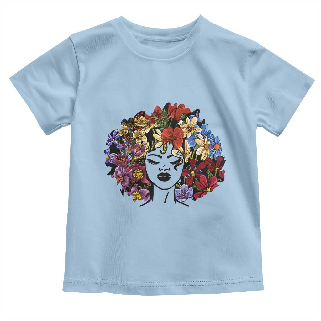 Black History Toddler T Shirt For Women Afro Flower Hair Juneteenth TS01 Light Blue Print Your Wear