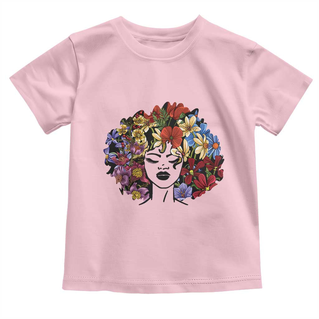 Black History Toddler T Shirt For Women Afro Flower Hair Juneteenth TS01 Light Pink Print Your Wear