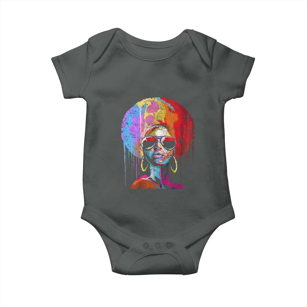 Afro Woman Baby Onesie Black Queen Melanin Dripping Juneteenth TS01 Dark Heather Print Your Wear