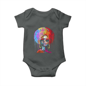 Afro Woman Baby Onesie Black Queen Melanin Dripping Juneteenth TS01 Dark Heather Print Your Wear
