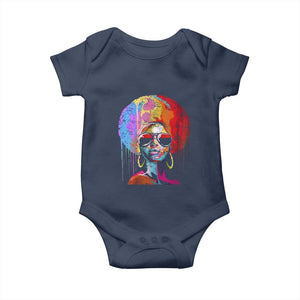Afro Woman Baby Onesie Black Queen Melanin Dripping Juneteenth TS01 Navy Print Your Wear