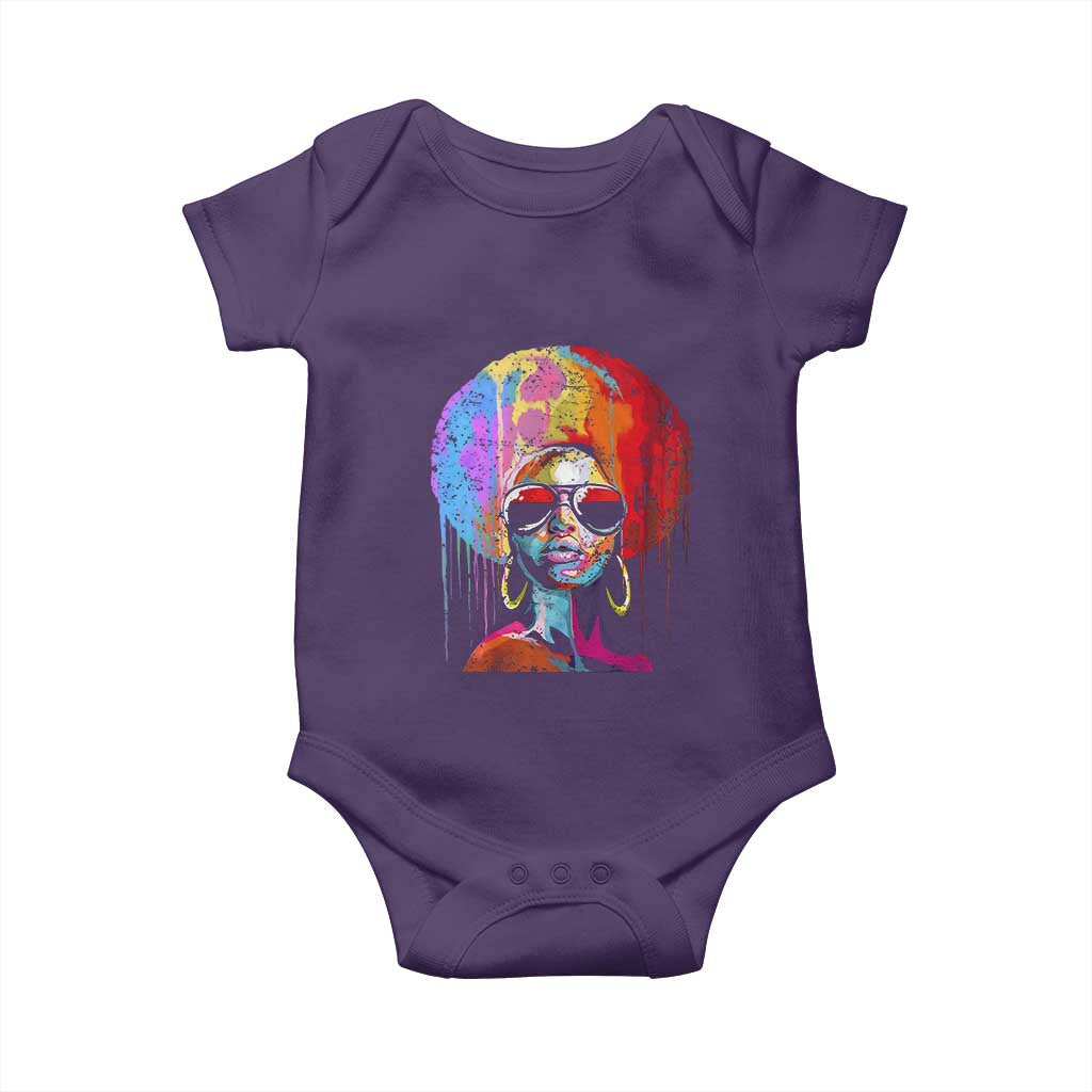 Afro Woman Baby Onesie Black Queen Melanin Dripping Juneteenth TS01 Purple Print Your Wear