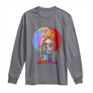 Afro Woman Long Sleeve Shirt Black Queen Melanin Dripping Juneteenth TS01 Charcoal Print Your Wear