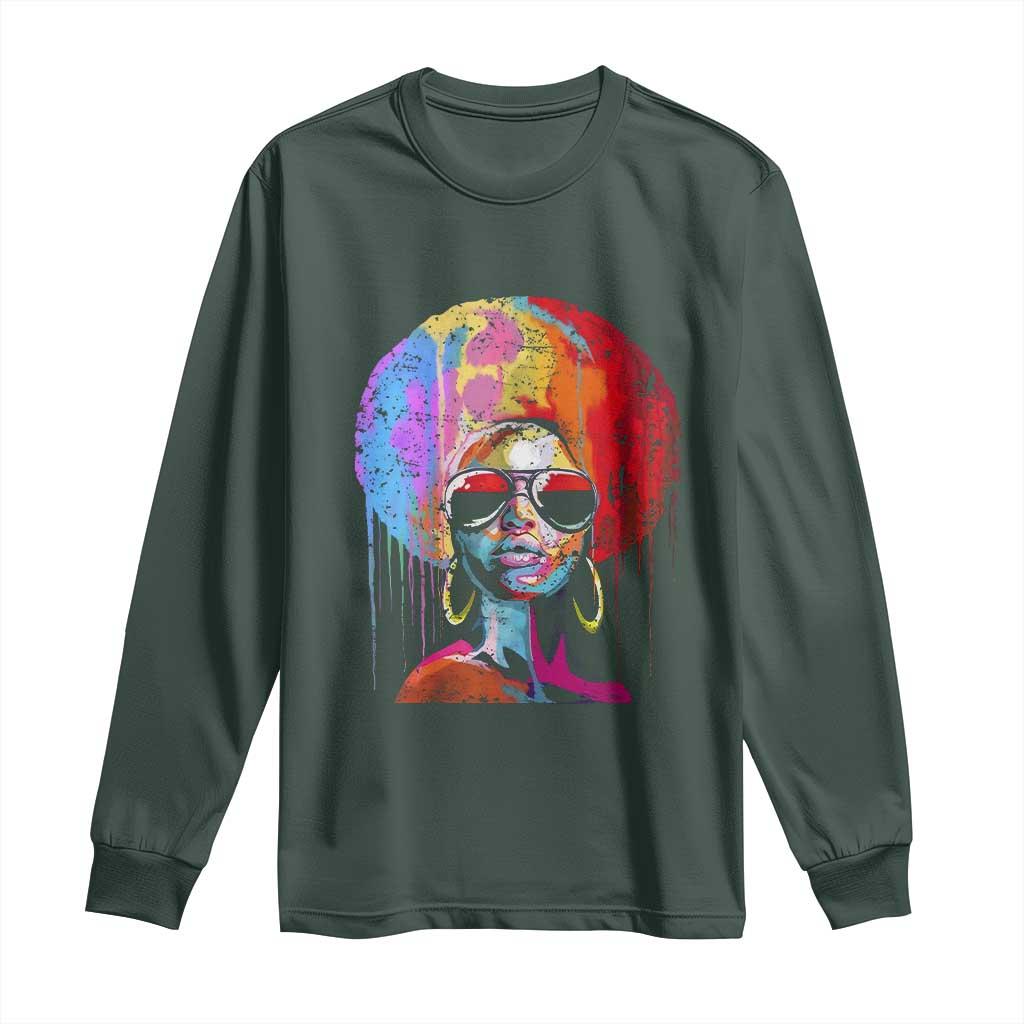 Afro Woman Long Sleeve Shirt Black Queen Melanin Dripping Juneteenth TS01 Dark Forest Green Print Your Wear