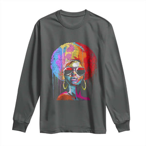 Afro Woman Long Sleeve Shirt Black Queen Melanin Dripping Juneteenth TS01 Dark Heather Print Your Wear