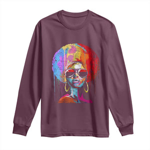 Afro Woman Long Sleeve Shirt Black Queen Melanin Dripping Juneteenth TS01 Maroon Print Your Wear