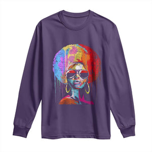 Afro Woman Long Sleeve Shirt Black Queen Melanin Dripping Juneteenth TS01 Purple Print Your Wear