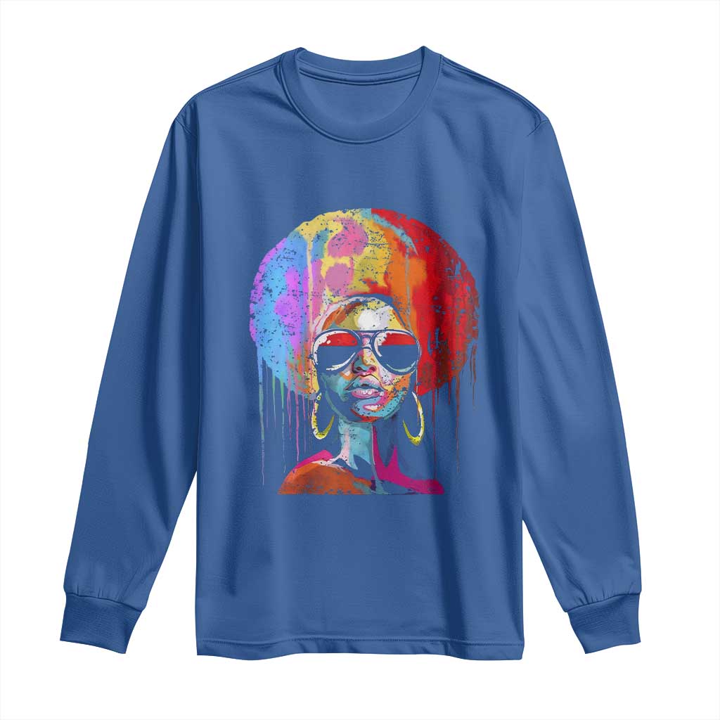 Afro Woman Long Sleeve Shirt Black Queen Melanin Dripping Juneteenth TS01 Royal Blue Print Your Wear