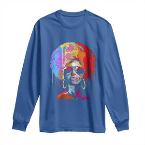 Afro Woman Long Sleeve Shirt Black Queen Melanin Dripping Juneteenth TS01 Royal Blue Print Your Wear