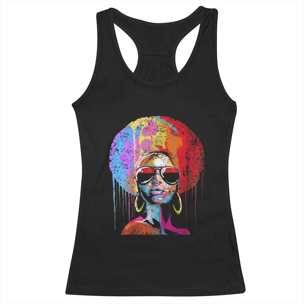 Afro Woman Racerback Tank Top Black Queen Melanin Dripping Juneteenth TS01 Black Print Your Wear