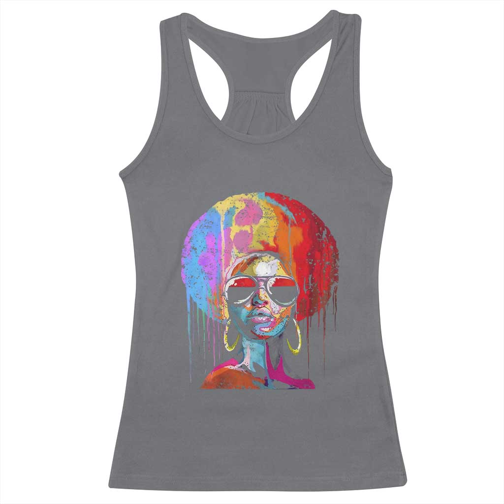 Afro Woman Racerback Tank Top Black Queen Melanin Dripping Juneteenth TS01 Charcoal Print Your Wear