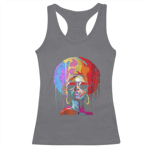 Afro Woman Racerback Tank Top Black Queen Melanin Dripping Juneteenth TS01 Charcoal Print Your Wear