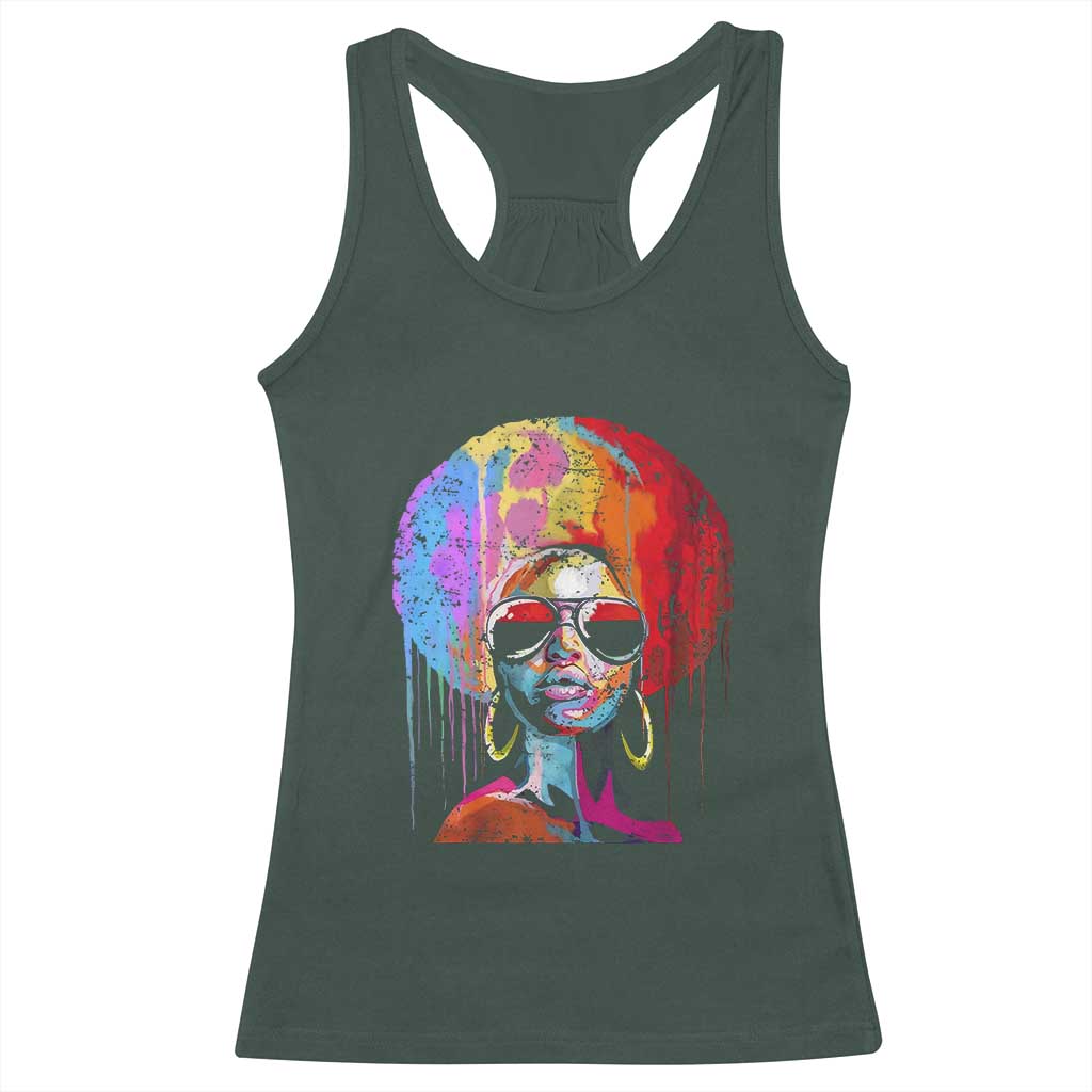 Afro Woman Racerback Tank Top Black Queen Melanin Dripping Juneteenth TS01 Dark Forest Green Print Your Wear