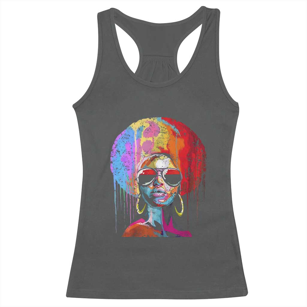 Afro Woman Racerback Tank Top Black Queen Melanin Dripping Juneteenth TS01 Dark Heather Print Your Wear