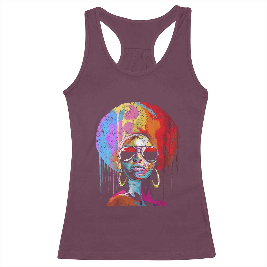 Afro Woman Racerback Tank Top Black Queen Melanin Dripping Juneteenth TS01 Maroon Print Your Wear