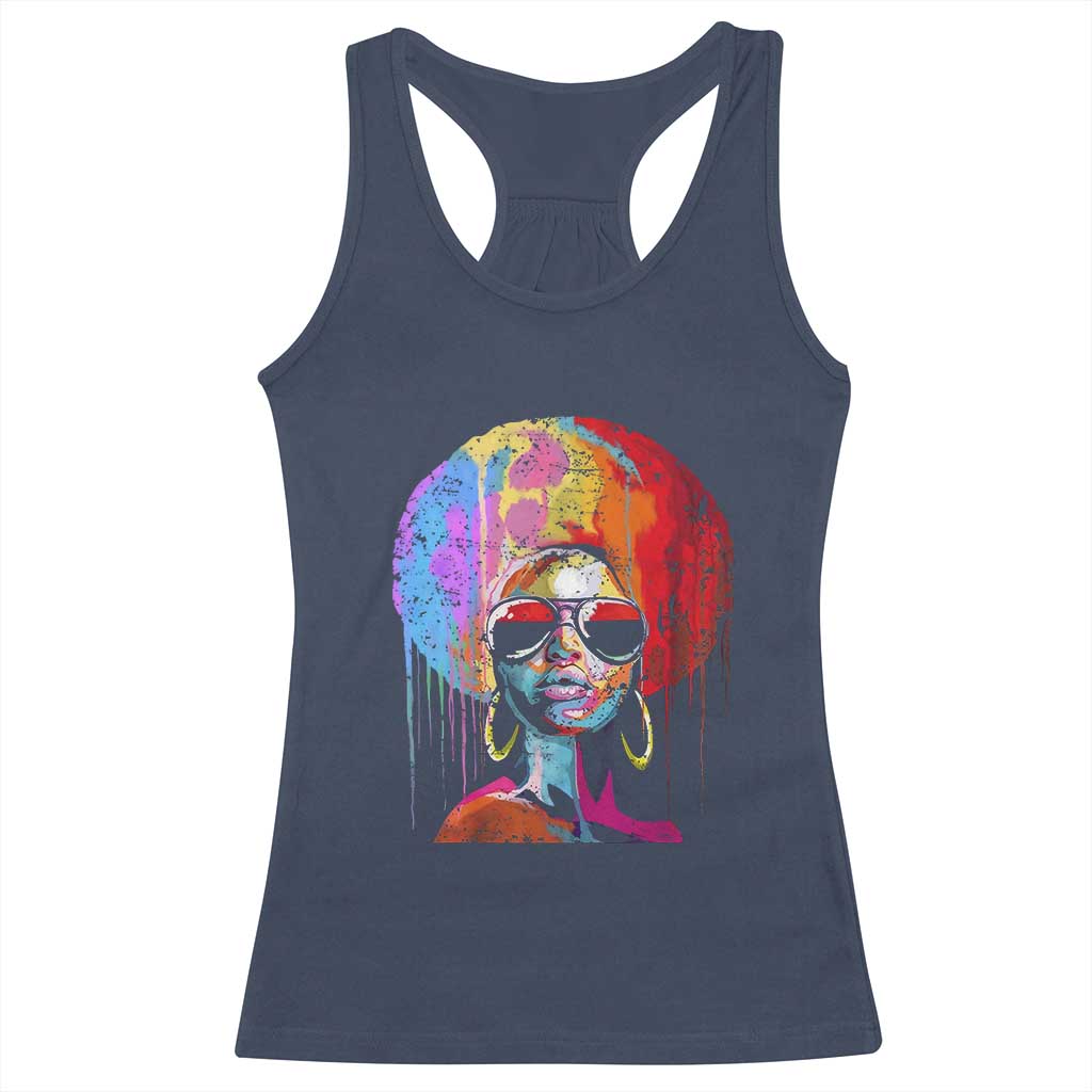 Afro Woman Racerback Tank Top Black Queen Melanin Dripping Juneteenth TS01 Navy Print Your Wear