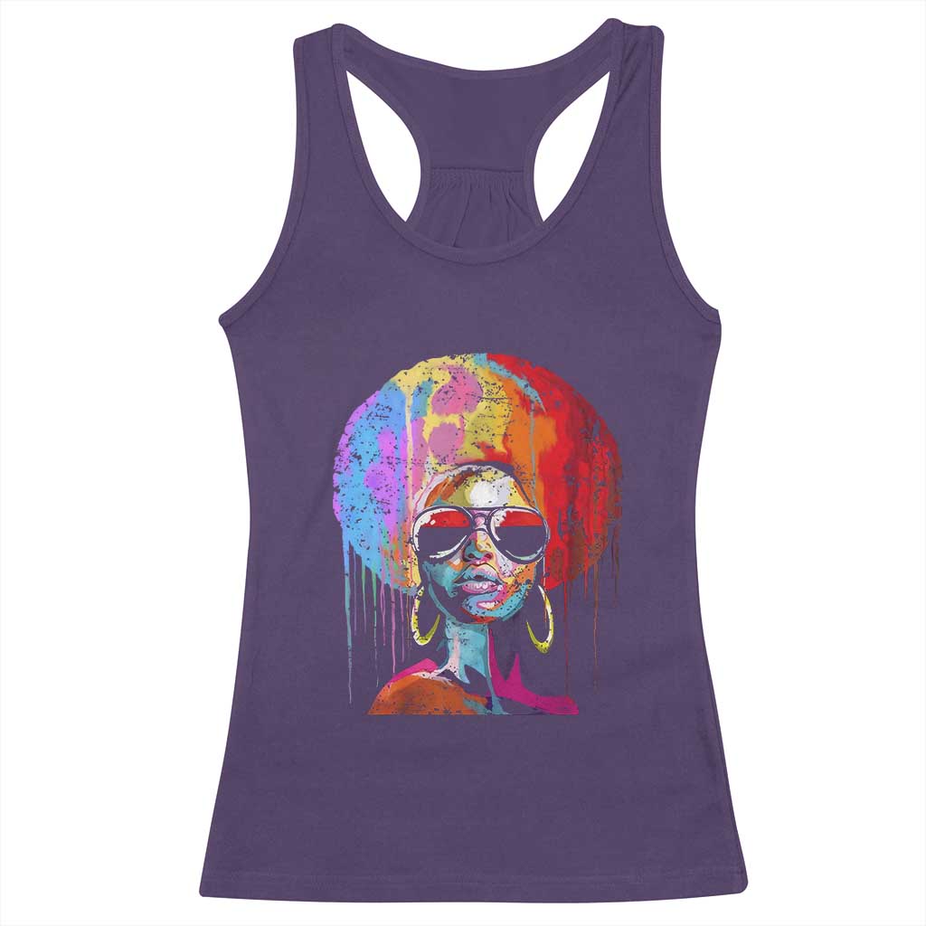 Afro Woman Racerback Tank Top Black Queen Melanin Dripping Juneteenth TS01 Purple Print Your Wear