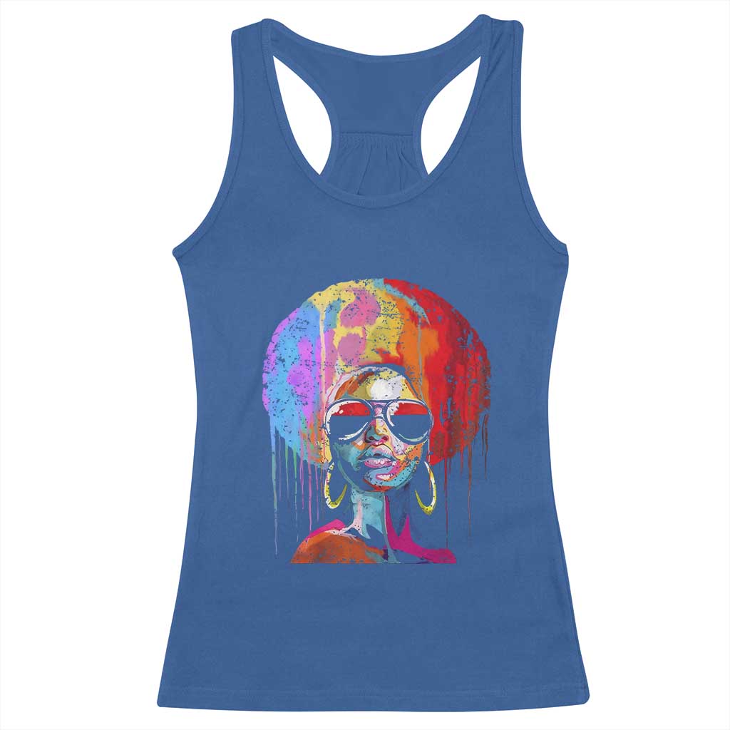Afro Woman Racerback Tank Top Black Queen Melanin Dripping Juneteenth TS01 Royal Blue Print Your Wear