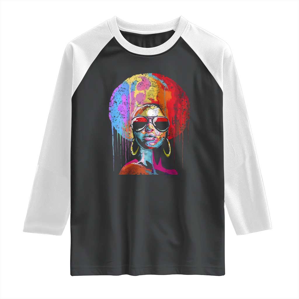 Afro Woman Raglan Shirt Black Queen Melanin Dripping Juneteenth TS01 Black White Print Your Wear